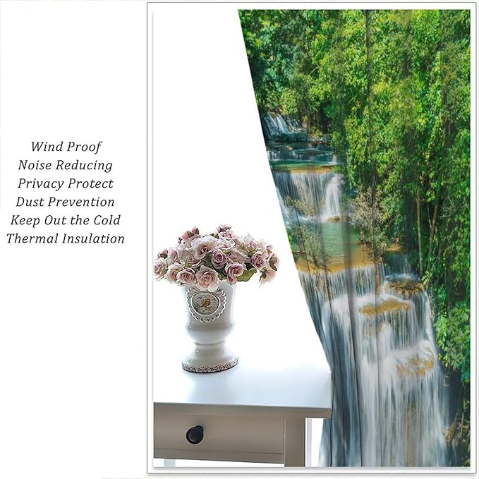 Scenic Nature Blackout Curtains, Natural Falls Landscape Forest Tree Waterfall Scenery Window Drapes, for Bedroom Living Room 55" W X 63" L