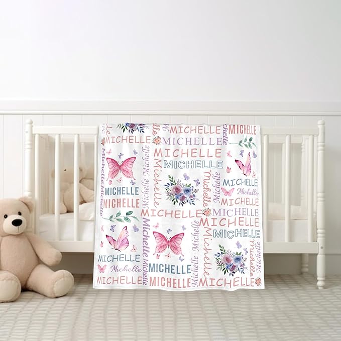 Ships Next Day, Personalized Baby Blankets, Custom Baby Blanket with Name for Girls,Gift for Chrismas Birthday Memorial Day, Customized Flannel Blanket for Kids Adults 60"X80"