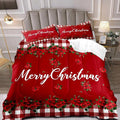 LUVIVIHOME 3PCS Christmas Comforter Set Queen Size, Farmhouse Bedding, Holiday New Year Xmas Floral Checkered Red Buffalo Plaid Bedding, Poinsettia Christmas Decorations, Xmas Gifts, 2 Pillow Cases
