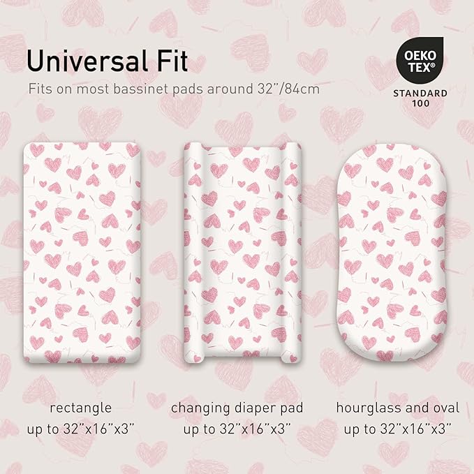 Gllquen Baby Bassinet Sheets 4 Pack, Breathable Cozy Fitted Mattress Sheet, Elastic Travel Crib Fashionable Floral Pattern, Standard Cradle Safe Sheets for Baby Boys Girls 32"x16"(Love)
