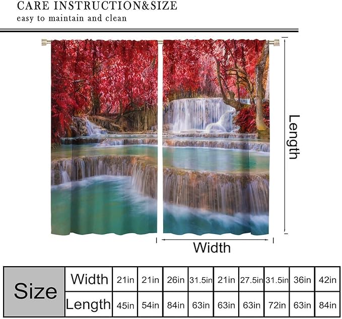Natural Landscape Waterfall Blackout Curtains, Scenic View Waterfall Forest Autumn Window Drapes, for Bedroom Living Room 42" W X 54" L