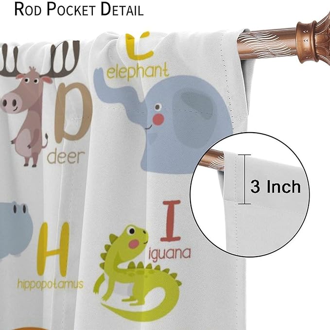 Kids Alphabet Curtains Funny Cartoon Educational Learning Cute Animal Zebra Curtain with Rod Pocket for Bedroom Living Room Decor Drapes Window Treatments 2 Panels Set 52" W X 84" L