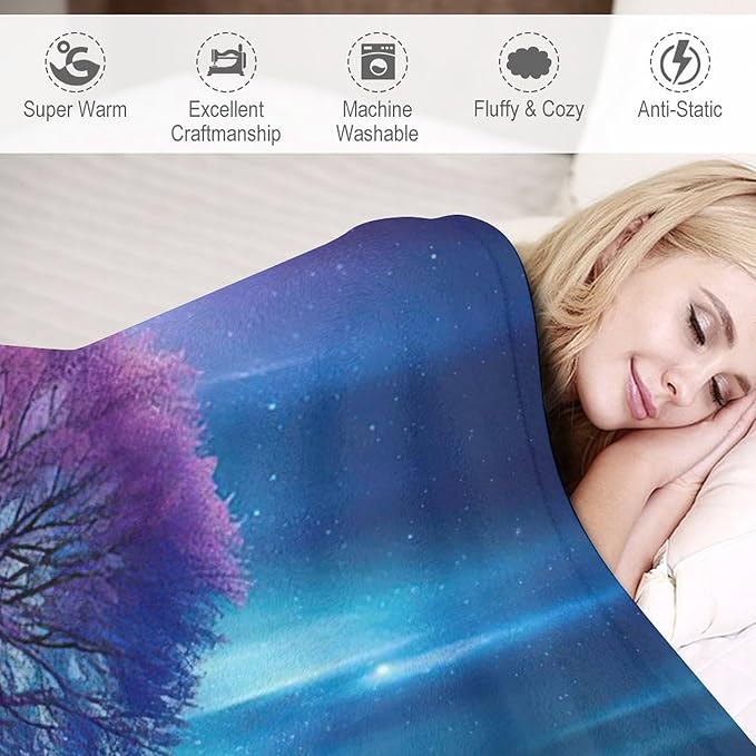 Tree of Life Blanket Arctic Tree Gifts for Girls Boys Woman Kids Aurora Borealis Lover Throw Blankets Soft Blanket Warm Fleece Flannel Plush Blankets for Bed Sofa Couch 50"x60"