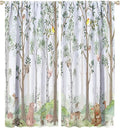 Kids Watercolor Woodland Animal Window Curtains, Bear Deer Squirrel Hedgehog Fox Birds Green Forest Blackout Rod Pocket Treatment for Boys Girls Bedroom 42x54in