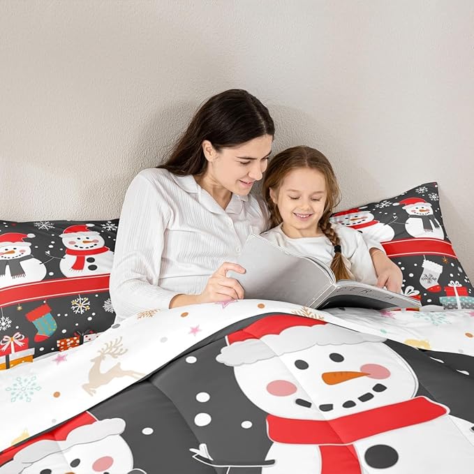 Feelyou Christmas Comforter Set Full Size Snowman Bedding Set for Kids Boys Girls Snowflake Duvet Quilt New Year Gift Bedroom Decor Microfiber 3 Pcs with 2 Pillow Cases
