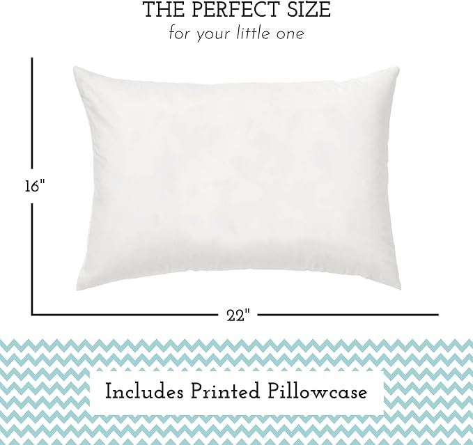 Little Sleepy Head Youth Pillow with Pillowcase 16x22, Soft Jumbo Toddler Pillows, Hypoallergenic Pillow Case - Best Kids Pillows for Sleeping, Perfect Kids Travel Pillows (Chevron Teal)
