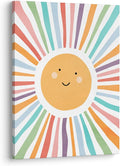 XWELLDAN Cute Cartoon Smiling Sun Cheerful Nursery Wall Art Canvas Prints,Watercolor Boho Neutral Sun Sunshine Wall Art Decor for Kids Baby Bedroom Nursery Playroom, 11 x 14 Inch（multi color）