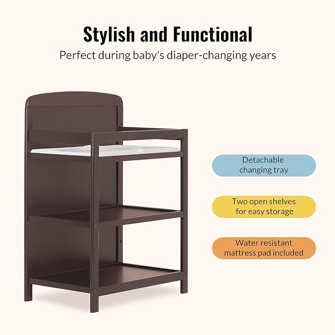 Dream On Me Anna 4 in 1 Full Size Crib and Changing Table Combo in Chocolate Chip, Greenguard & JPMA Certified, Converts from Baby Crib to Toddler Bed and Day Bed