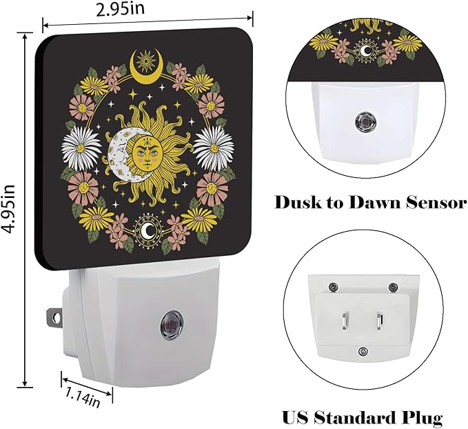 Sun and Moon Flowers Night Light,Plug-in Nightlights Auto Sensor Night Lamp Dusk-to-Dawn Lamp Home Decor for Nursery Children Girls Boys