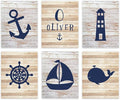 Andaz Press Personalized Ocean Nautical Sailor Theme Nursery Kids Bedroom Hanging Wall Art Decor, 8.5x11-inch, Rustic Distressed Wood, Anchor, 6-Pack, Custom Name Unframed Room Poster