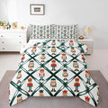 Feelyou Cute Nutcracker Bedding Set Soft for Boys Girls,Green Lattice Pattern Comforter Set Twin Size Colorful Duvet Quilt Microfiber Funny Soldier Bedroom Decor Kawaii 2 Pcs with 1 Pillow Cases