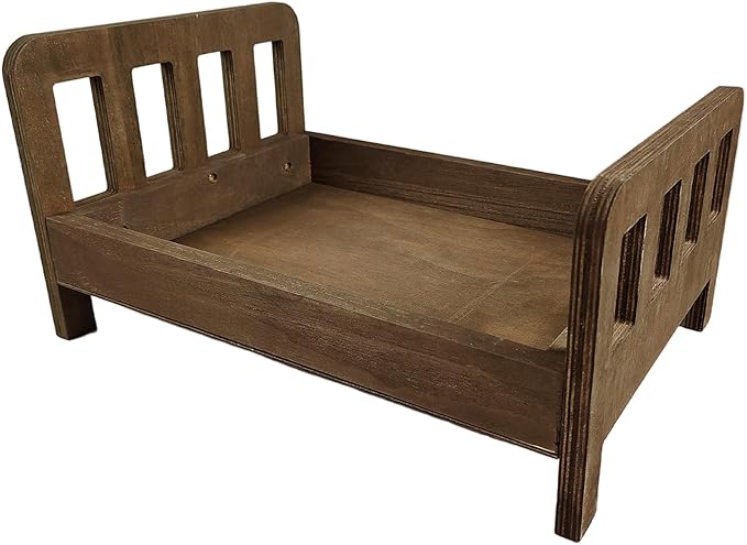 M&G House Brown Newborn Photography Props Wooden Bed Vintage Baby Photo Prop Baby Photoshoot Props Doll Bed Accessories Pretend Play Photoshoot Props