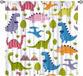 Dino Curtains, Cartoon Style Colorful Dinosaurs Pattern Blackout Window Treatments, Rod Pocket Thermal Insulated Drapes 2 Panel Sets for Kids Bedroom Nursery Classroom, 52" W X 84" L