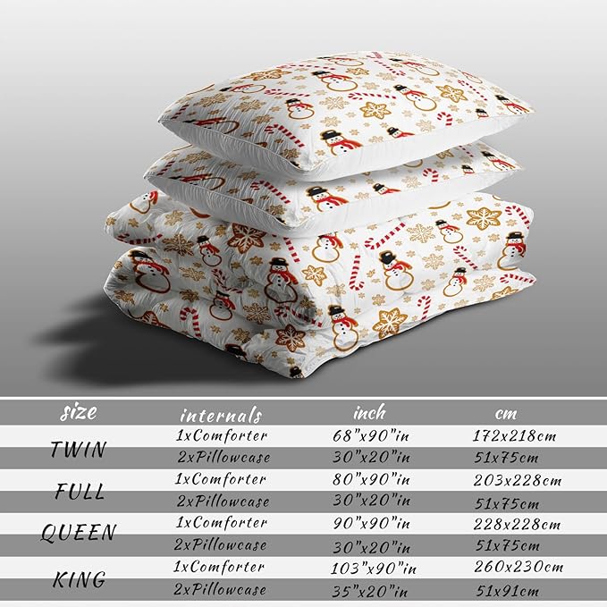 Raphus cucullatus Christmas Bedding Queen,Snowman Christmas Comforter Set,Holiday Bedding Winter Quilt,Snowflake Navidad Comforter Set Queen,Cute Candy Cane Quilt