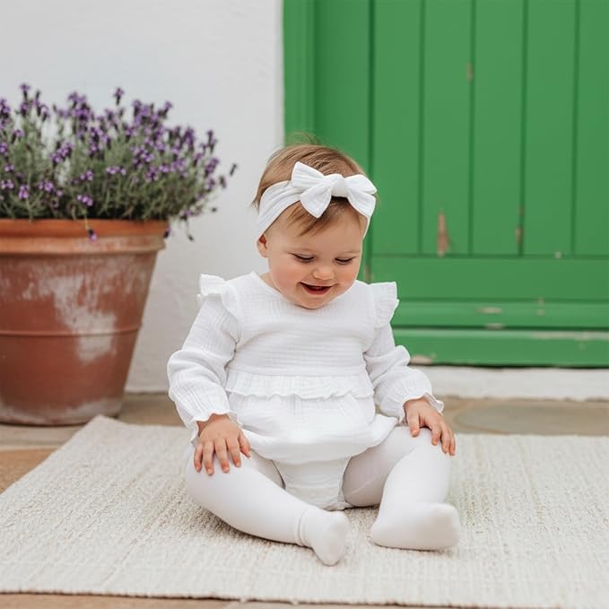 Newborn Infant Baby Girl Clothes Cotton Linen Long Sleeve Smocked Bubble Romper Ruffle Bodysuit Jumpsuit Fall Outfit