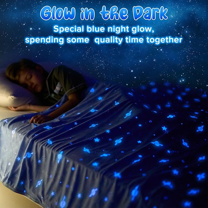 LUXEAR Cooling Blanket, Glow in the Dark Blanket Star Cosmic Cool Blanket for Boys Girls Gift Cooling Throw Blanket Keep Child/Adults Cool All Night Soft Breathable Summer Blanket for Bed Sofa 51x67in