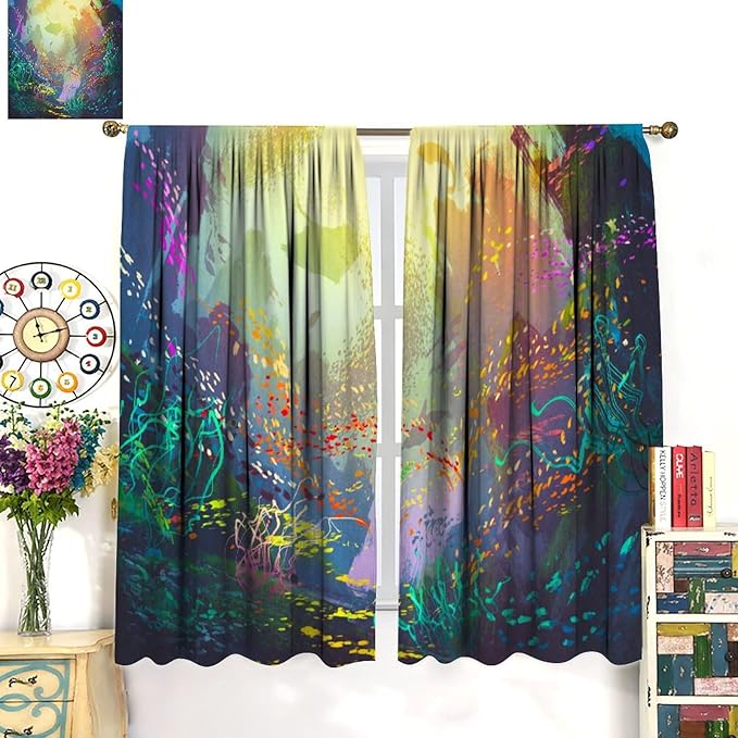 Ocean Blackout Curtain, Untouched Wild Underwater Aquatic World Corals Exotic Fishes Seascape Curtain for Living Room Cafe Set 2 Panels,84x84 Inches, Style-2