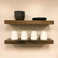 URBANDI, Rustic Floating Shelves, Set of 2, Hidden Bracket, Solid Wood, Heavy Duty, Wall Mounted Shelves, (Dark Brown, 12Wx10D)