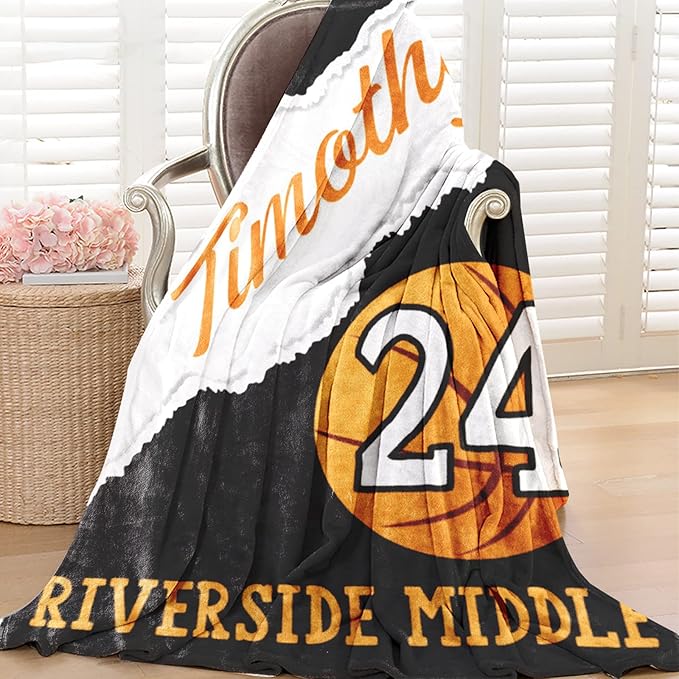 Custom Kids Soft Blanket: Personalized Gift for Basketball Football Soccer Softball Lovers Name and Number - Flannel Toddler Bed Blankets (60X80inch)