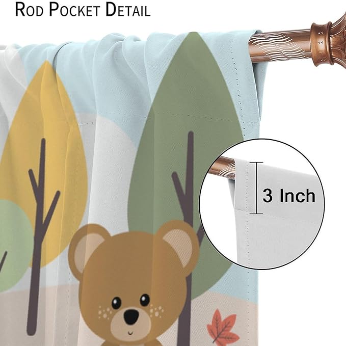 Kids Cartoon Forest Animal Curtains, Cute Woodland Animal Window Treatments for Bedroom Wildlife Fox Bear Deer Bunny Bird Blackout Window Drapes for Girls Boys Nursery Toddler Playroom 42x63in