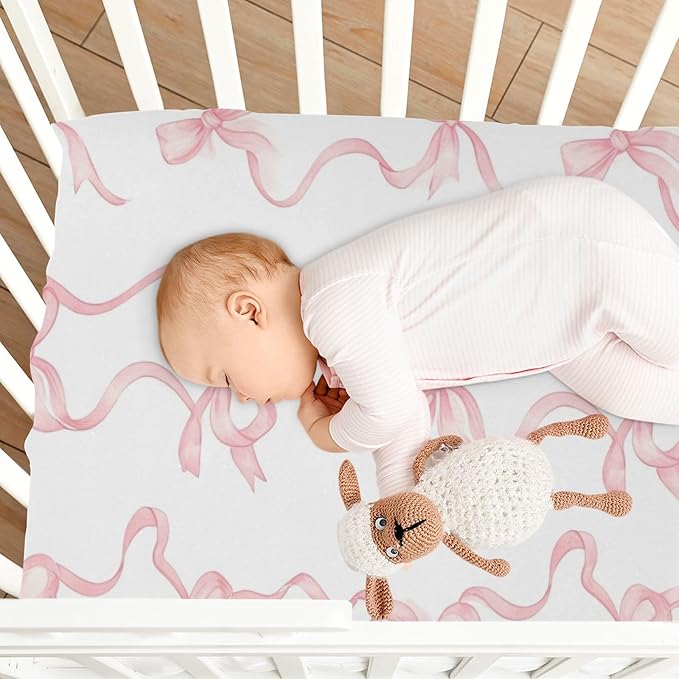 Watercolor Bows Crib Sheets for Boys Girls Soft Breathable Mini Crib Sheets for Baby 52" x 28"