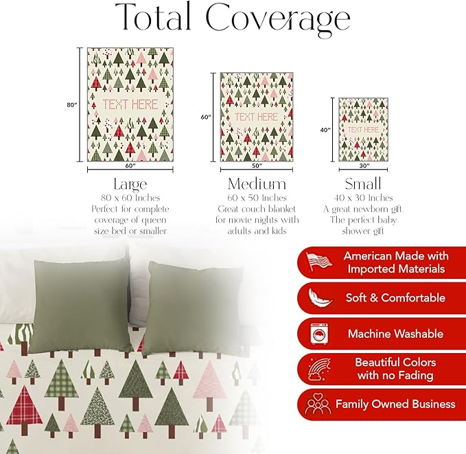 Personalized Christmas Tree Blanket - Ships Next Day, Printed in USA - Fleece or Sherpa Sofa Throw, Soft Christmas Bedding, Holiday Home Decor, Customizable Family Throws (Fleece 60x80)