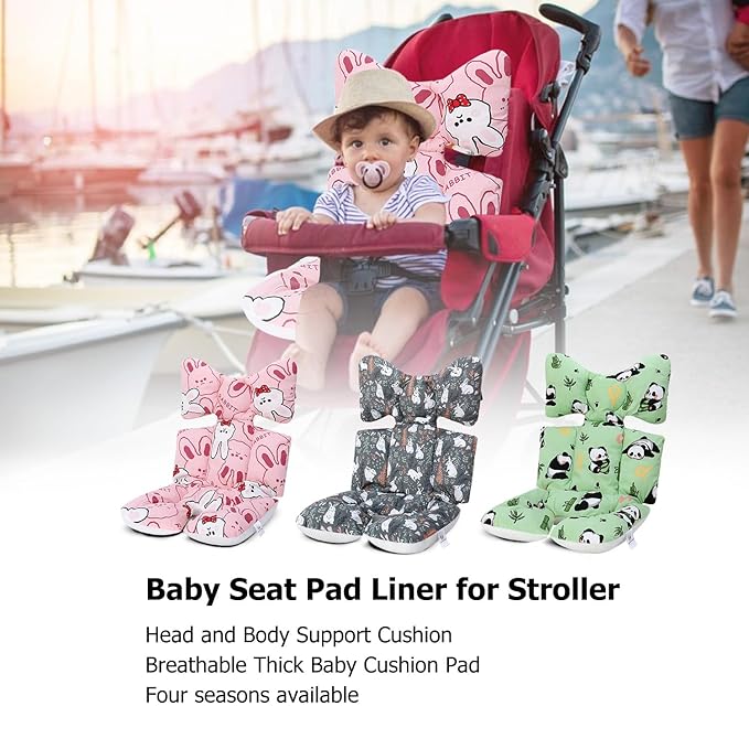 Baby Stroller Cushion, Universal Baby Seat Pad Liner for Stroller Reversible Soft and Breathable 3D Air Mesh Cotton Baby Stroller Seat Liner (Bunny)