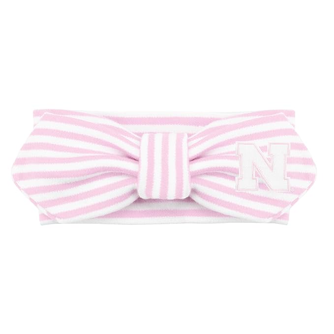 Creative Knitwear Nebraska Cornhuskers Infant Girls Pink/White Striped Hair Knot Headband Embroidered Logo - Size Newborn - 4T