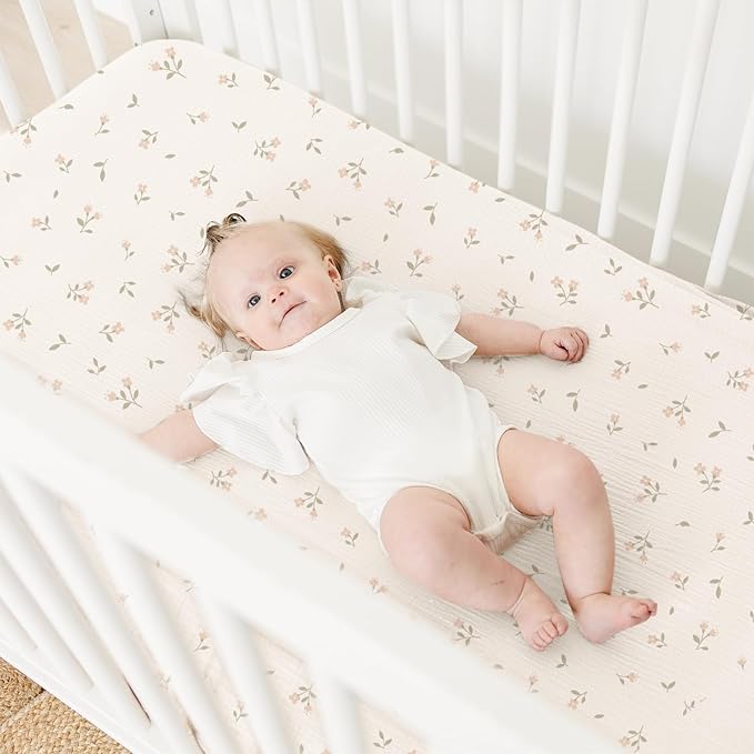 Muslin Cotton Crib Sheets - Neutral Fitted Sheets for Standard Crib& Toddler Mattress Soft and Breathable Baby Sheets for Boys and Girls - 28"x52"