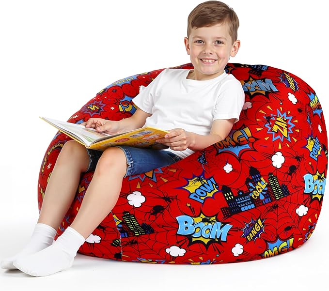 Boao Spider Stuffed Animal Storage Bean Bag Chair Cover (No Filler) Washable Canvas Beanbag Chair Bean Bag Cover with Zipper for Organizing Plush Toys or Textile, Sack Beanbag for Adults