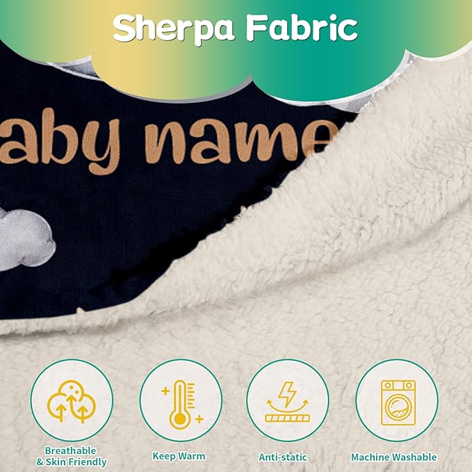 Custom Safari Animals Blanket Gift, Personalized Baby Blanket with Name, Soft Plush Flannel/Sherpa Fleece Throw Blankets for Toddler Kid Teen Boys Girls Color15