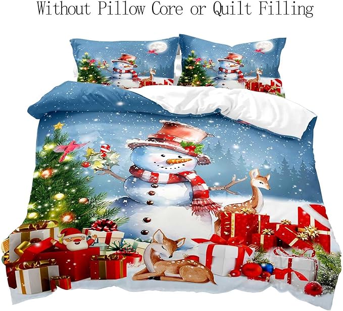 LUVIVIHOME 2PCS Cute Snowman Duvet Cover Twin Bedding Sets, Christmas Bedding, Santa Claus Deer Cardinal Christmas Tree Winter Holiday New Year Xmas Gifts Christmas Comforter Quilt Cover 1 Pillow Sham