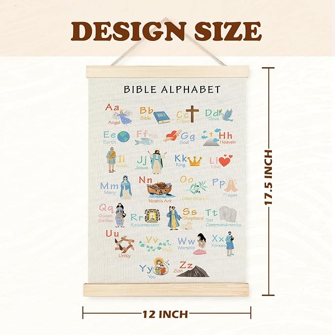 Supwhd Bible Verse Posters for Kids, Bible Alphabet Poster Hanger Frame, Christian Classroom Decor, Alphabet Wall Decor for Classroom Church School Christian Home, 12x16 Inches