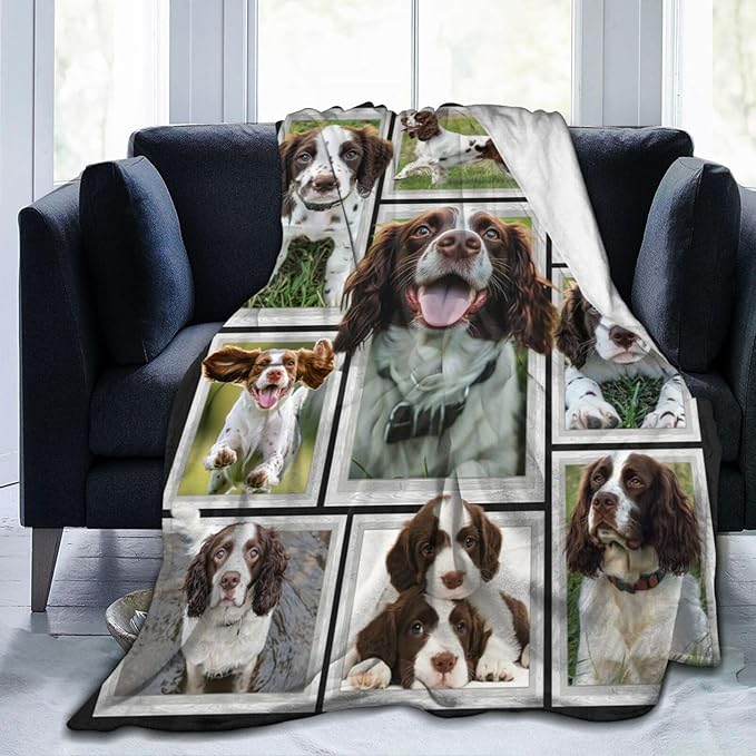 English Springer Spaniel Blanket Springer Spaniel Decor Throw Blanket Soft Flannel Fluffy Plush Fuzzy Fleece Stuff Blanket Gifts for Dog Lover Girl Kids Man Woman Boys Adults for Bed Sofa 50"X60"