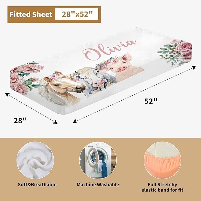 Custom Baby Crib Bedding Set, 3 Pcs Personalized Nursery Bedding Set with Name, Soft Baby Bedding Crib Sets with Blanket - Toddler Crib Sets for Girls Boys, Infant Newborn Gifts, Flower Animals