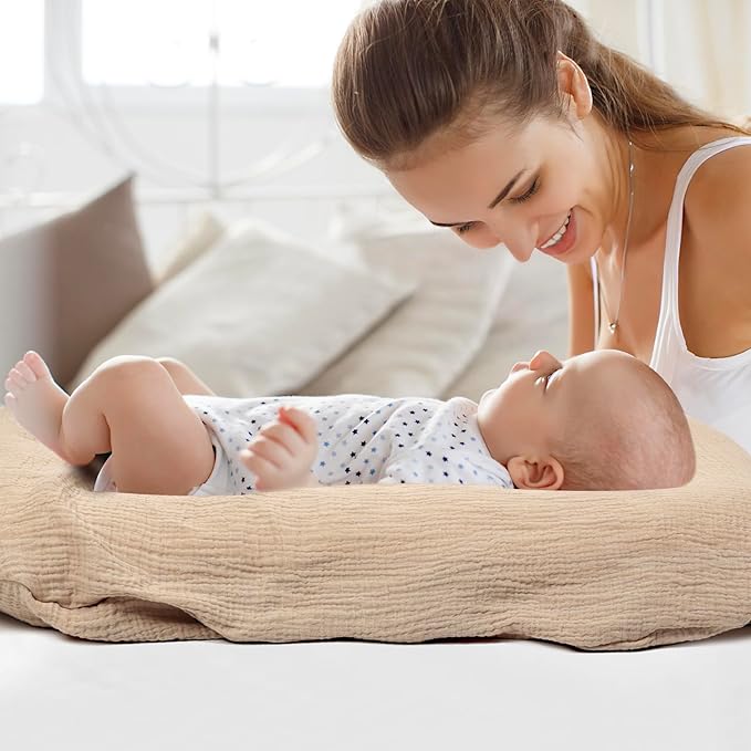 Baby Lounger for Newborn - Snuggle Cozy Me Lounger | Breathable Soft Cotton, 0-24 Months Portable Playtime Baby Nest, Newborn Baby Essentials Gifts- Coffee (1 Lounger + 1 Cover)