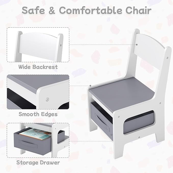 Kids Table and Chair Set, 4 in 1 Wooden Activity Table with Detachable Tabletop, Toddler Table and Chair Set with Storage Drawer/Bookshelves, Kids Play Table for Art, Drawing, Eating, Reading