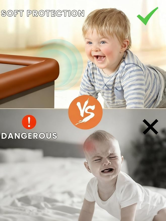 Baby Proof Edge Corner Protector, 16.4FT 0.47''Th L-Shape Furniture Corner & Edge Safety Bumpers with 10 Corners, Pre-Taped, Soft NBR Rubber Foam Desk Edge Cushion Wall Corner Protector (Coffee)