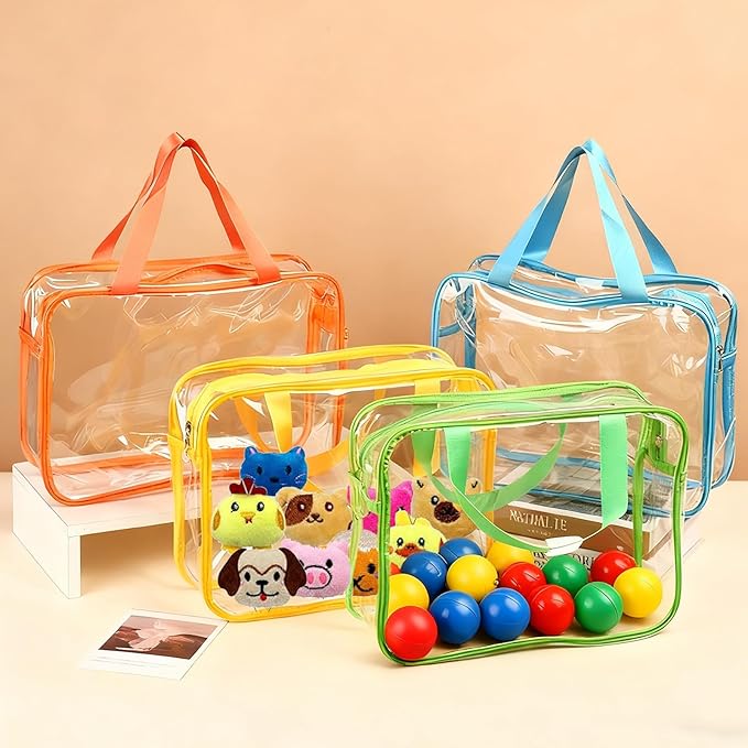 6 PCS Clear Storage Bags with Labels, Reusable PVC Bags with Zipper Travel Organizer Bag for Storage