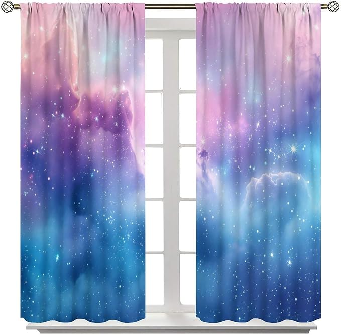 Starry Sky Galaxy Curtains, Outer Space Glitter Dreamy Gradient Romantic Blackout Window Curtains Drapes for Kids Girls Boys Adults Bedroom Nursery 84" W X 84" L