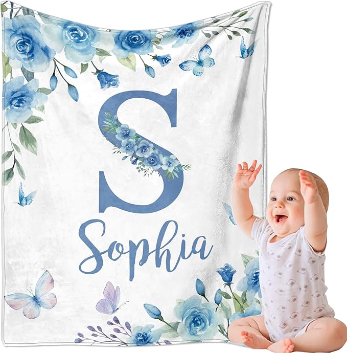 Ships Next Day, Personalized Baby Blankets, Custom Baby Blanket with Name for Girls,Gift for Chrismas Birthday Memorial Day, Customized Flannel Blanket for Kids Adults 32"X48"