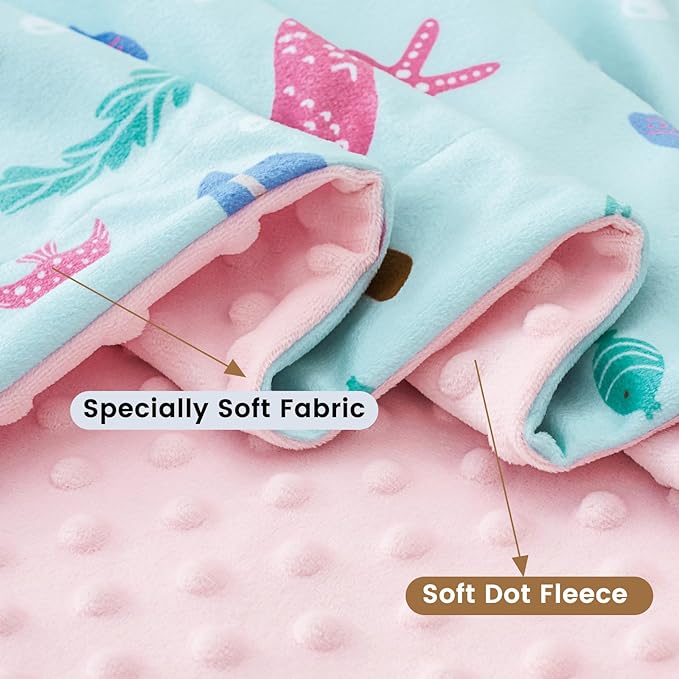david's kids Micro Fleece Minky Baby Blanket for Girls with Double Layer and Soothing Raised Dots, Breathable and Soft Lightweight Receiving Blanket for Newborns, 40x50 Inches, Mermaid