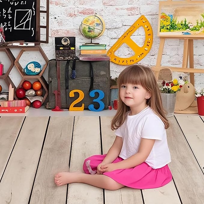 Kate Retro Wood Floor Mat Light Brown Photography Rubber Wooden Wall Mats Floor Drops for Newborn Photography Props 8x5ft