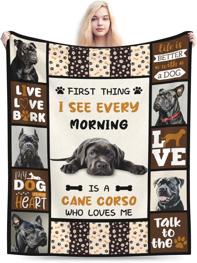 Cane Corso Blanket Cane Corso Decor Throw Blanket Super Soft Flannel Lightweight Fluffy Plush Fuzzy Fleece Stuff Blanket Gifts for Dog Lover Girl Woman Adults Man Boys Kids for Bedding Sofa 50"X60"