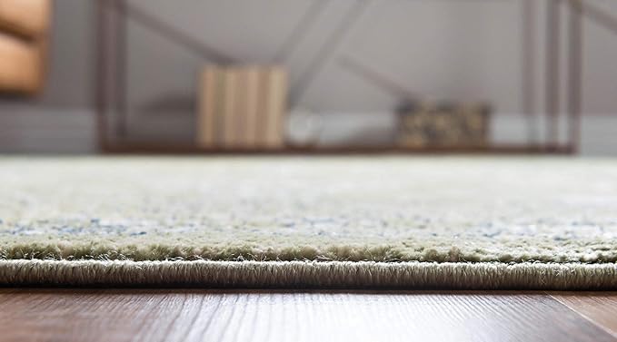 Rugs.com Charleston Collection Rug – 6 Ft Runner Green Low-Pile Rug Perfect for Hallways, Entryways