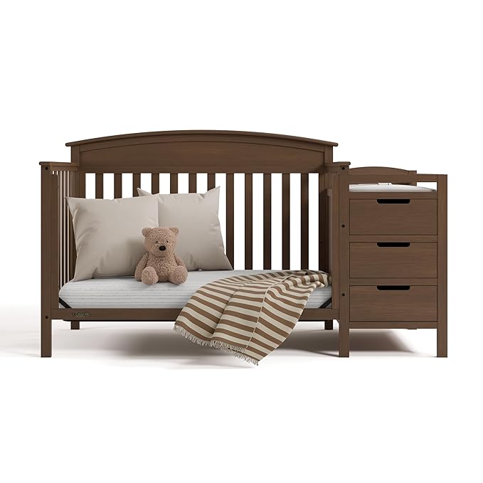 Graco Benton 4-in-1 Convertible Crib and Changer (Hazelnut) – GREENGUARD Gold Certified, Crib & Changing Table Combo, Water-Resistant Changing Pad, Converts to Toddler Bed, Daybed and Full-Size Bed