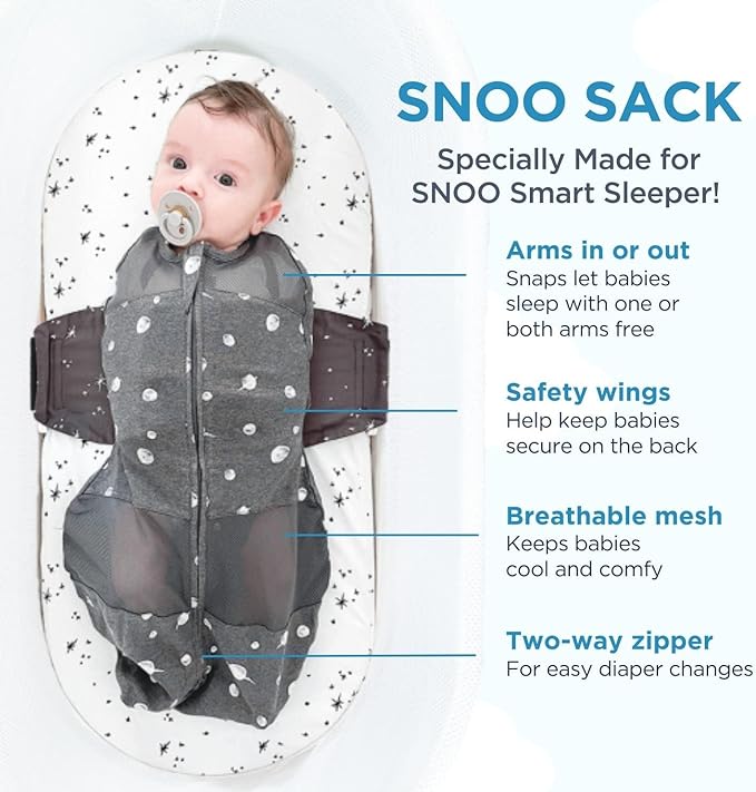 Happiest Baby SNOO Sleep Sack - 100% Organic Cotton Baby Swaddle Blanket - Doctor Designed Promotes Healthy Hip Development (Ivory Planets, Small)