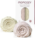 Momcozy Muslin Mini Crib Sheets Fitted - 38''x26'' Pack and Play Sheets for Pack N Play Mattress, 2 Pack Soft & Breathable Natural Cotton Non Slip Bed Cover for Boys, Girls, Beige Blush