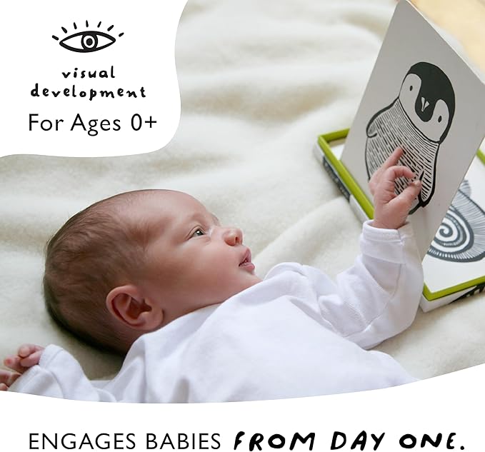 Wee Gallery Art Cards for Baby, Durable High Contrast Black and White Animal Flashcards for Newborns, Brain Development, Sensory Toys, Tummy Time Essentials for Infant and Toddler - Safari Animals