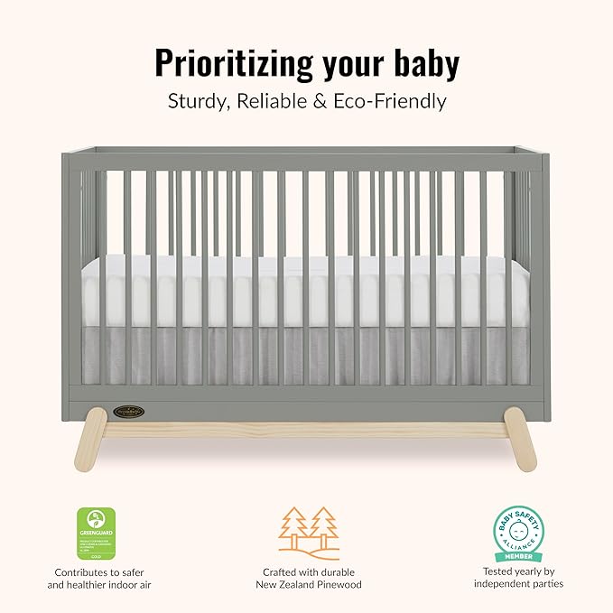 Dream On Me Hygge 5-in-1 Convertible Full-Size Baby Crib in Sea Grass & Vintage Oak, GreenGuard Gold & JPMA, Converts to Toddler, Day & Full-Size Bed, Adjustable Mattress Heights, Modern Nursery